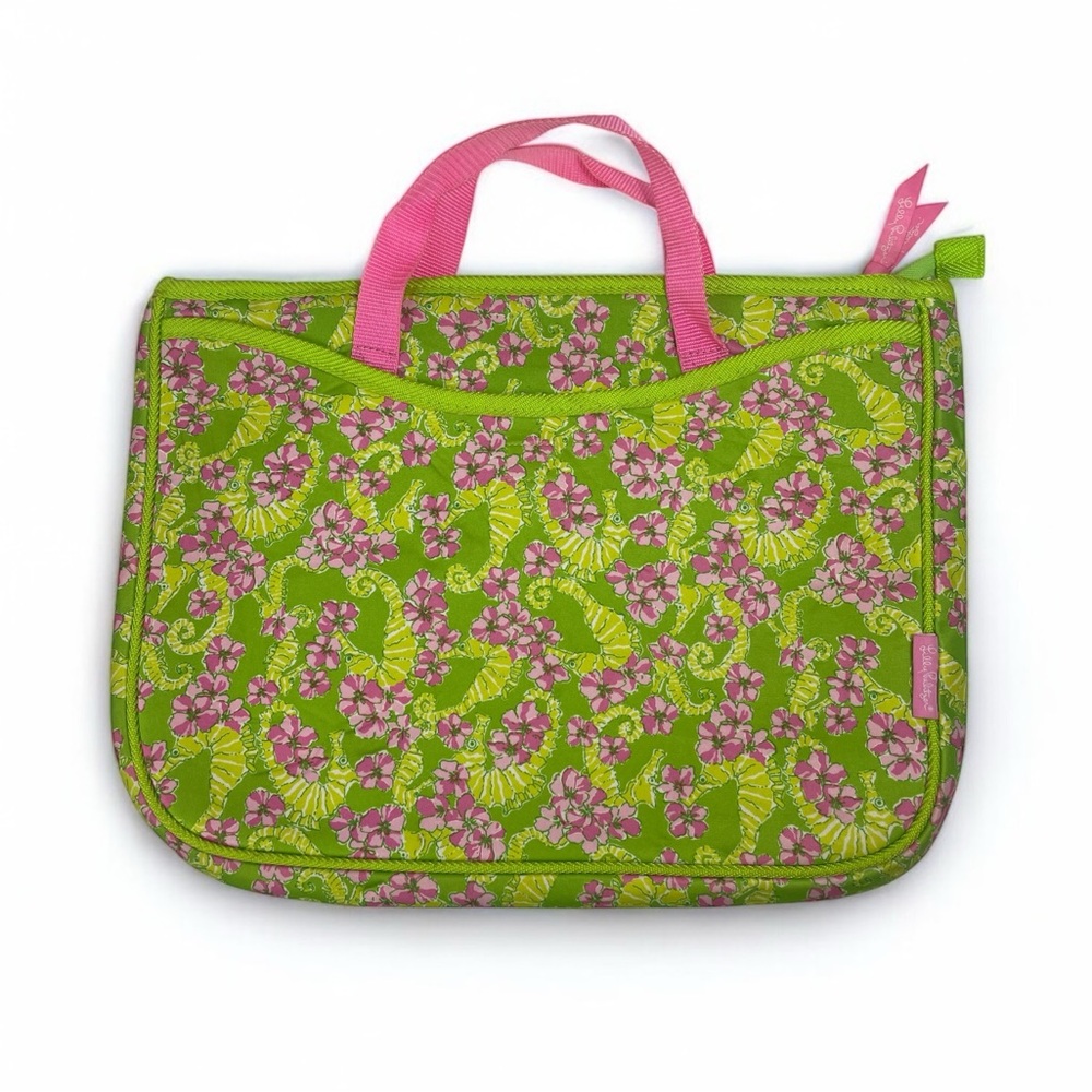 Lily Pulitzer | Neoprene Sea Horse Flowers Floral Laptop Bag Hot Pink Line Green